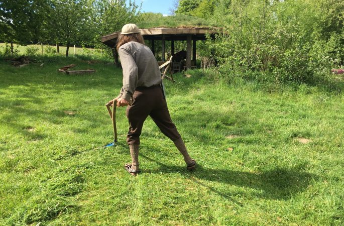 Mowing barn lawn with roundhouse
